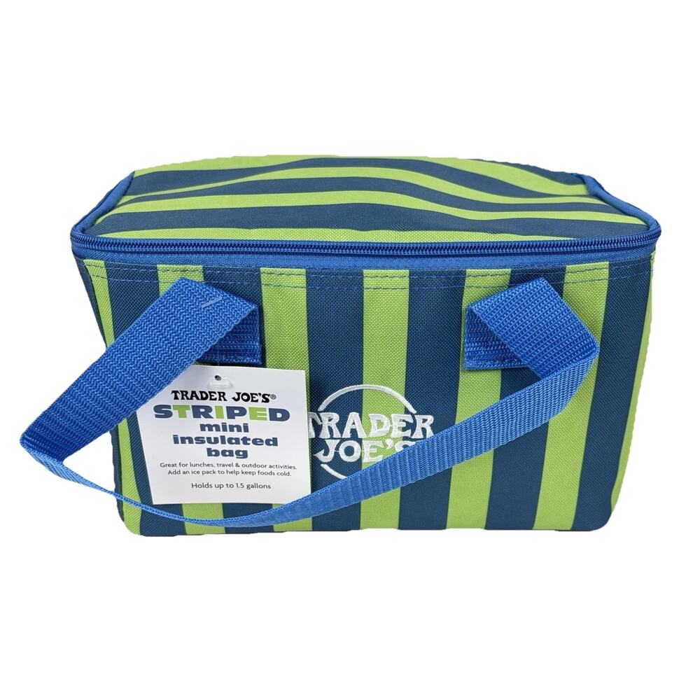 Trader Joe's Mini Insulated Bag Blue Lime Green Stripe NEW Limited Edition 2026